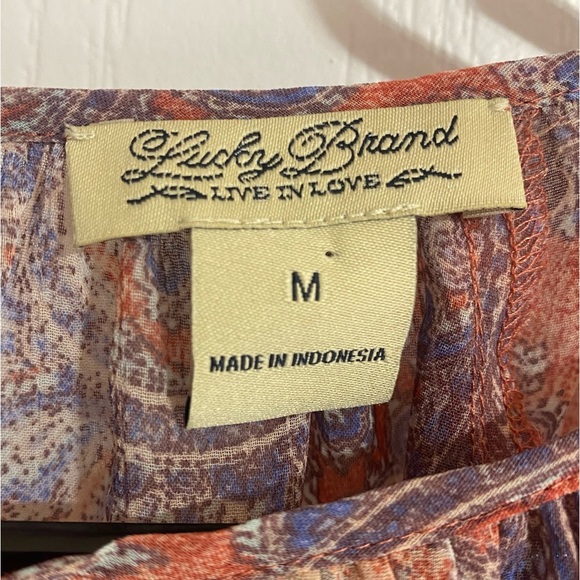 Lucky Brand Boho Tassel Tie Lightweight Coastal Paisley Sheer Blouse Size Medium - Picture 9 of 10